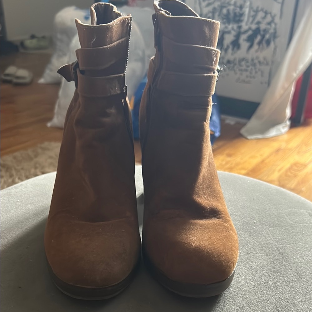 A New Day Brown Ankle Booties with Chunky Heel